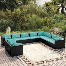 10 Piece Outdoor Patio Furniture Set with Cushions, Black PE Rattan Sectional Sofa Waterproof Garden Lounge Set for Backyard, Poolside, Includes 10 Seat & 15 Back Pillows, Easy Assembly