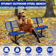 Outdoor Garden Bench, Cast Iron Metal Frame Patio Park Bench with Backrest, Portable Expanded Metal Black Bench, Commercial-Grade Outdoor Seating for Lawn, Patio, Park, Yard, Garden (Blue, 6FT/72')