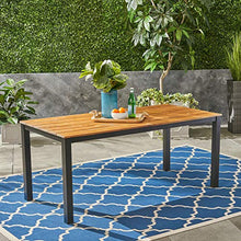 Christopher Knight Home Zak Outdoor 71" Acacia Wood Dining Table, Teak Finish, Black