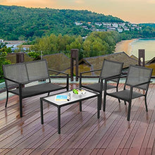 DUYHBAWRS 4 PCS Patio Furniture Set Sofa Coffee Table Steel Frame Garden Coffee Table Loveseat Chair