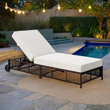 Patio Furniture Set with Adjustable Backrest, Patio Bar Set w/ Sillas Para Balcon, Sillas Para Patio Exterior, Outdoor Lounge Chair with Wheels, Rattan Frame, Cushion Included (Brown+Beige)