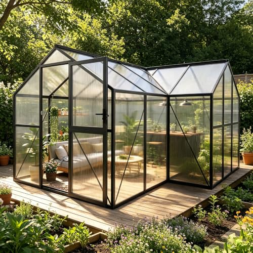 Garvee 12x12FT T-Shape Greenhouses, Greenhouse for Outdoors Polycarbonate