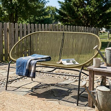 Seeheool CONDESSA Outdoor Patio Wicker Love SEAT, Green PE Rattan & Iron Frame, Set of 1