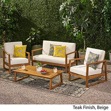 Great Deal Furniture Outdoor Acacia Wood 4 Seater Chat Set with Coffee Table, Finish and Beige