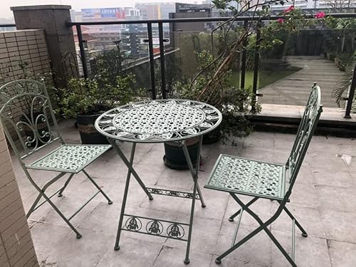 RNQZ 3 Piece Patio Furniture Outdoor Garden Metal Rust Proof Tables and Chairs Wrought Iron Folding Garden Terrace Leisure Outdoor Tables and Chairs Patio,Green