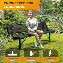 OUTTANS Heavy-Duty Outdoor Metal Bench (8 Ft - Portable with Back, Black)