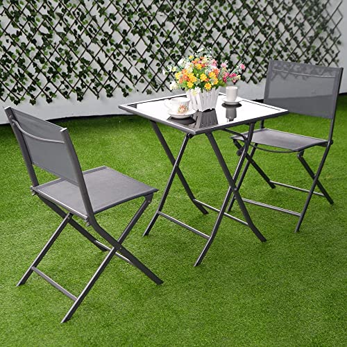 3 Pcs Bistro Set Garden Backyard Table Chairs Outdoor Patio Furniture Folding Square Table