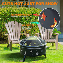Round Outdoor Fire Pit,Large Wood Burning Fire Pit w/Spark Screen,Wrought Iron Bonfire Fire Pit