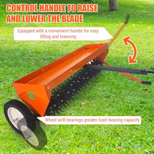 Tow Behind Aerator, 40 Inch Spike Aerator with Universal Hitch, Durable Lawn Aerator Soil Penetrator Tractor with Transport Wheels, Steel Teeth, Tray, Suitable for Lawn, Farm and Garden, Orange