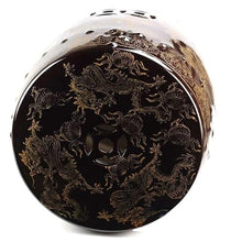 LINKIO Garden Stool Dragon Carved Ceramic Garden Stool, Dark Coffee Glaze, Decorative Bathroom Bench Ottomans(B)