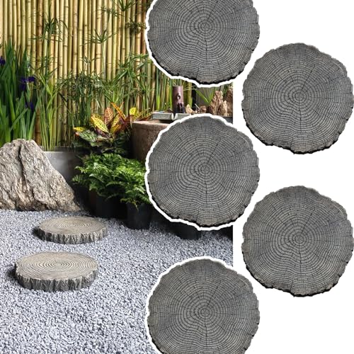 Elitix Stepping Stone Log Look Step Outdoor Large Stones 14" / 18" / 21", Stepping Garden Stone for Gardening Decorative, Walkway Pavers for Pathway Lawn Funeral(Color:Medium,Size:5-pcs)