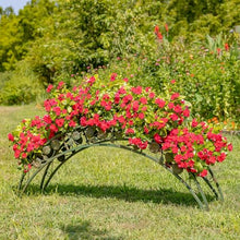 Zaer Ltd. 5FT Long Bridge-Like Metal Plant Stand Arch, 5 Round Planters, Powder-Coated, Distressed Finish (Verdi Green)