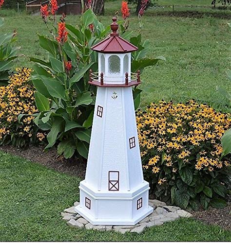 Backyard Crafts Amish-Made Marblehead, OH Replica Lighthouse with Base and Solar-Powered LED Lighting, 82" Tall