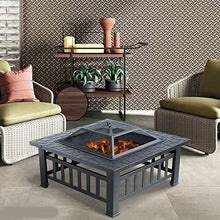 Fire Pits Outdoor Wood Burning 32in Outdoor Fire Pit Metal Square Firepit Wood Burning Backyard Patio Garden Beaches Camping Picnic Bonfire Stove with Cover BBQ Cooking for Outside Camping Backyar