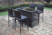 Oakland Living Ice Cooler Cart Elite All Weather Resin Wicker 5 Pc. Bar Set with 4 Bar Stools Coffee