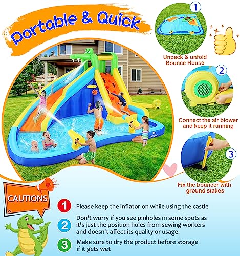 Wesoky 8in1 Inflatable Water Park Slide with Blower and Sprinkler