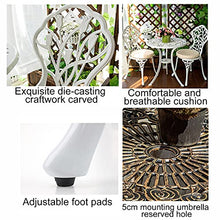 JKSVTF 3 Piece Bistro Set with Tulip Design - Cast Aluminum Outdoor Furniture Sets Weather Resistant Patio Table and Chairs with Umbrella Hole (White with Seat Cushion)