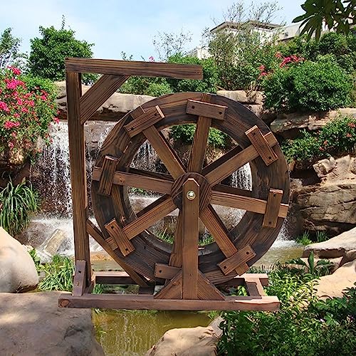 Water Wheel Fountain,Wheel Waterfall Wooden Outdoor Wheels Fountain,Vintage Rustic Ornamental Pond Decorative,Fountain Rockery Water Wheel,for Garden,Patio Backyard, Porch,Yard (Size : Diameter 90cm