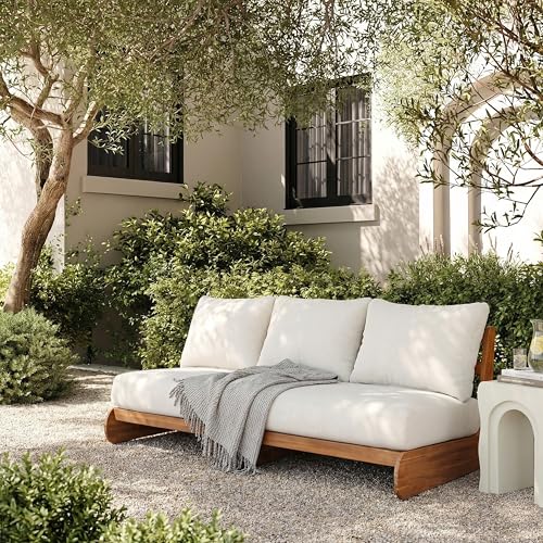 Merax Outdoor Acacia Wood 3-Seater Sofa with All-Weather Cushions