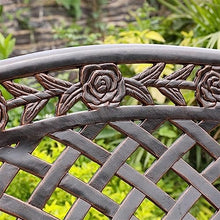 YHdtUO Outdoor Bench Metal Garden Bench for Front Porch Patio Garden Yard, 2-Person Outdoor Bench with Backrest and Armrest, Copper Color Cast Aluminum Garden Benche