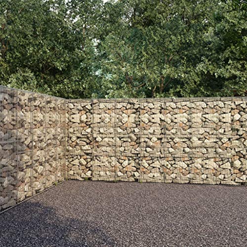 Galvanized Steel Gabion Wall with Covers, Weather-Resistant Rustproof Garden Fence, Decorative Fence for Outdoor Landscape Lawn