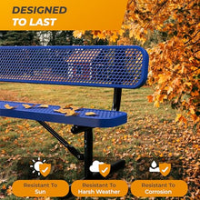 OUTTANS Heavy-Duty Outdoor Metal Bench (8 Ft - Portable with Back, Blue)