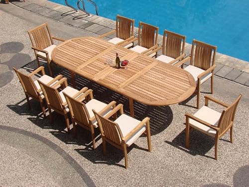 11-pc Outdoor Teak Dining Set: 117" Oval Table & 10 Cahyo Arm Chairs