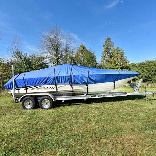 Budge American Flagship Ripstop Boat Cover V-Hull Fishing Boats 22'-25' Long Blue