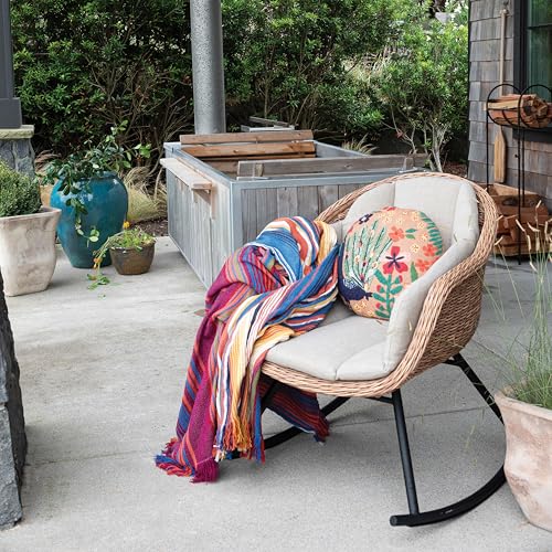Creative Co-Op Fabric Upholstered Wicker Rocking Chair with Metal Legs and Cushion Natural/Sand