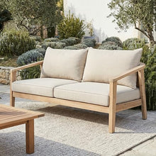 Merax Outdoor Acacia Wood & Wicker Loveseat, 2-Seater Patio Garden Sofa