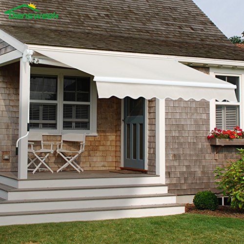 Diensweek 10'x8' Patio Awning Retractable, Fully Assembled Manual Commercial Grade - Quality 100% 280G Ployester Window Door Sunshade Shelter - Deck Canopy Balcony P100 Series (10'x8', Beige)