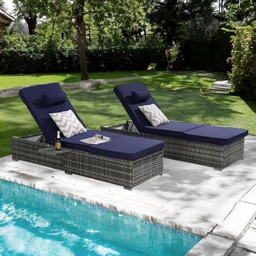 Durable Patio Furniture Set, Foldable Patio Bar Set w/ Sillas Para Balcon, High-Density Wicker Sillas Para Patio Exterior, 600 lbs Capacity, Ergonomic Wave Design, No Assembly Needed (Dark Blue)