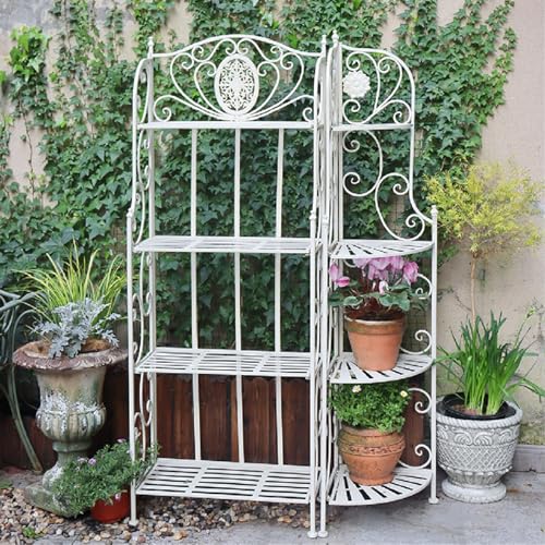 Labasuan Indoor Outdoor Combination Metal Plant, 4-Tier Foldable Planter Pot Holder, Multiple Plants, Antique Distressed Wrought Iron Display Stand for Garden Patio Balcony(White)