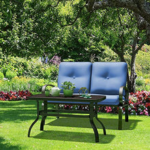 GGGUOJINN 2PC Patio Love Seat Coffee Table Furniture Set Bench W/Cushions Blue Loveseat Coffee Table