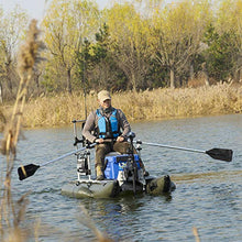 AQUOS Heavy-Duty Inflatable Pontoon Boat with Stainless Steel Guard and Folding Seat, Transom Hand Control 12V 55LBS Trolling Motor