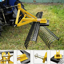 ActiveTrail 6 FT Landscape Rake for Tractors,3 Point Rake for Tractor Rock Rake with 37 Steel Tines and 360 Degree Rotation, Suitable for Category 1 and 2 Tractor,Yellow