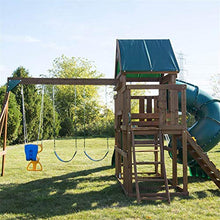 Swing-N-Slide Tellico Terrace Wood Swing Set with Slides, Climbing Wall & Swings Brown