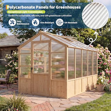 Wooden Greenhouse Kit with 4mm Polycarbonate Panels & 2 Adjustable Ventilation - Heavy Duty Wood Large Outdoor Greenhouse with Lockable Door for Garden, Backyard, Patio, Lawn Walk-in Green House