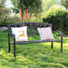 GRFIT Outdoor Bench Outdoor Bench for Park, Long Iron Double Chair with Openwork Back, for Home, Balcony, Patio, Armchair Black Garden Bench