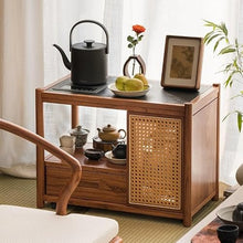 Couch End Table Chinese Style Tea Cabinet Living Room Corner Sofa Side Table Wooden Mobile Side Table Trolley Corner Tables for Living Room