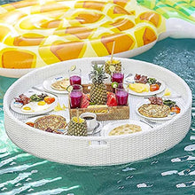 Round Rattan Floating Breakfast Tray, Swimming Pool Floats, Floating Tray for Pool for Adults for Sandbars Spas Bath and Parties and Outdoor Bar,White