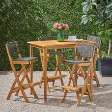 Christopher Knight Home Polaris Outdoor Acacia Wood and Wicker 5 Piece Rectangular Bar Set, 15 "W x 22 "D x 41.75 "H, Teak + Brown