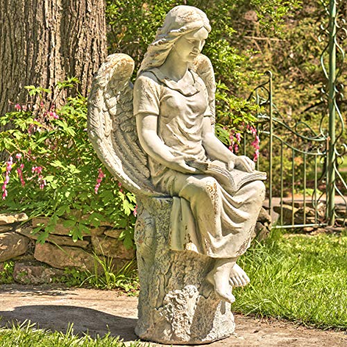 Zaer Ltd. Large Magnesium Angel Statues (Outdoor Safe) (46”T Sitting Reading Book Dina)