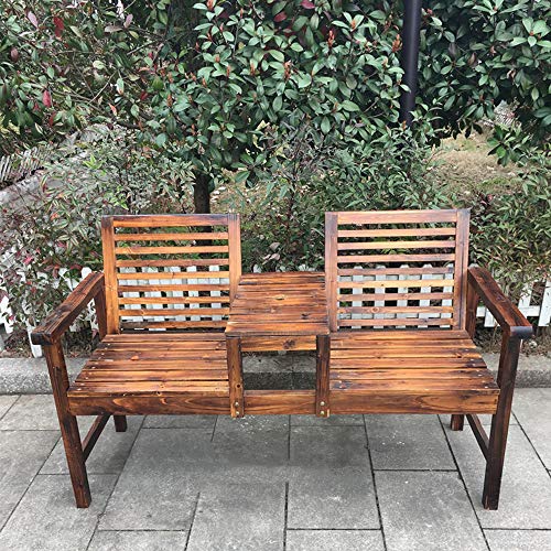 GVBNOTT Outdoor Garden Bench,Outdoor Garden Terrace Bench, Solid Wood Double Seat Balcony Table and Chair Combination, Leisure Park Bench with Backrest, Table with Umbrella Ho