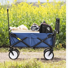 PUCNHZYNW Heavy Duty Folding Camping Beach Garden Trolley Cart with 4 Wheels Outdoor Pull Wagon for Shopping Festivals and Camping Red