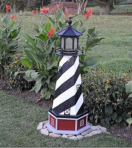 Backyard Crafts Amish-Made Cape Hatteras, NC Replica Lighthouse with Base and Solar-Powered LED Lighting, 82" Tall