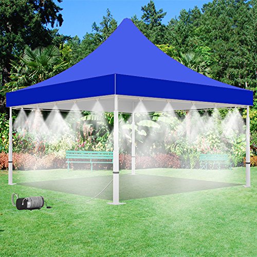 mistcooling Tent with Pump and Tank - 160 PSI Mist Pump and 15 Gallon Tank with 20 Nozzle Mister - 10' x 10' Tent - for Outdoor Events Cooling (10' x 20' Blue Tent)