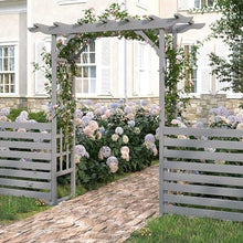 OREKPOT Garden Arch, Outdoor Arch Trellis with Gate, Durable Wooden Arbor pergola for Wedding Decoration Climbing Plants Lawn Patio Party Patio，Gray 160cm/63in