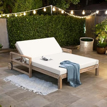 Finca ancha Charming Patio Furniture Set, Acacia Wooden Daybed with Adjustable Backrest, Cushions for Outdoor Lounging, Patio Bar Set w/Sillas para Balcon, Sillas para Patio Exterior (Beige)