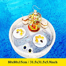 Portable Round Woven Serving Tray, Floating Breakfast Tray w/Side Handles, Swimming Pool Float Plate, for Sandbars Spas Parties,White